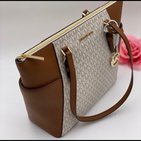 MICHAEL KORS Charlotte LG Tote Brown/Vanilla T.zip - Picture 5 of 13